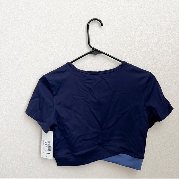 Halara Navy Blue Crossover Cropped Sports Top - Picture 3 of 4